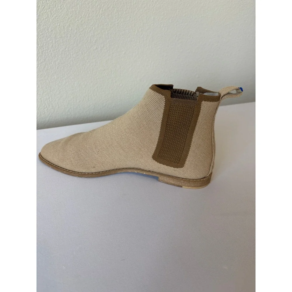 Rothys The Merino Chelsea Tan Knit Ankle Boots Womens 8 Eco Friendly Pull On